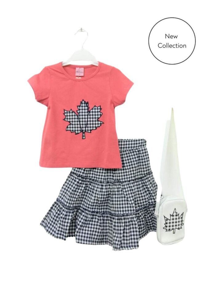 Σύνολο Κοραλί με Φούστα Καρό - Νο 4-6 ετών