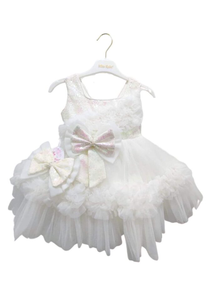 Φόρεμα Αμπιγιέ Λευκό με Φιόγκο – Νο 3-5 ετών