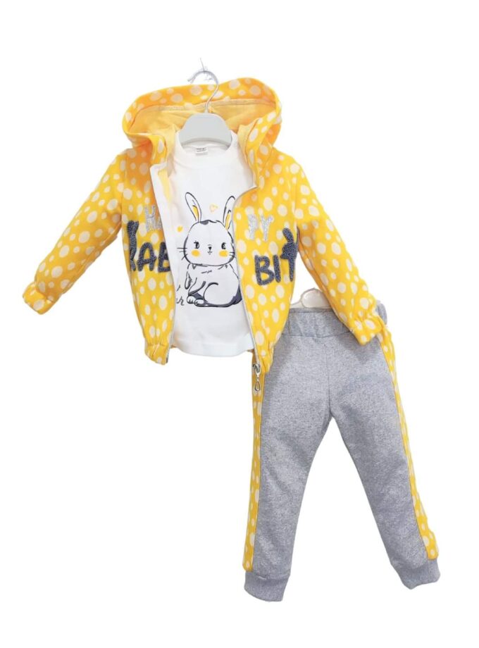 Συνολάκι Τριπλό Bunny κίτρινο πουά bebe