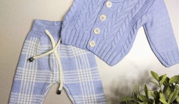 Συνολάκι Πλεκτό Γαλάζιο με Καρό Παντελονάκι bebe