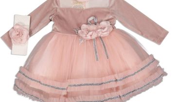 Φόρεμα Αμπιγιέ Βελούδο Ροζ – Νο 1-3 ετών