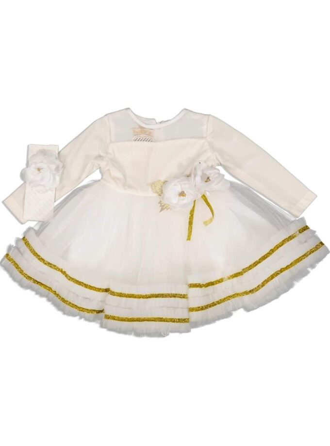 Φόρεμα Αμπιγιέ Βελούδο Εκρού – Νο 1-3 ετών