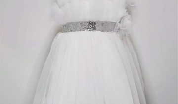 Φόρεμα Αμπιγιέ Λευκό με Ασημί Παιδικό