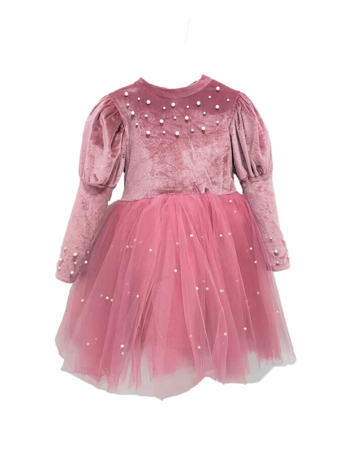 Φόρεμα Αμπιγιέ Φρεζ με Πέρλες Βελουτέ Παιδικό