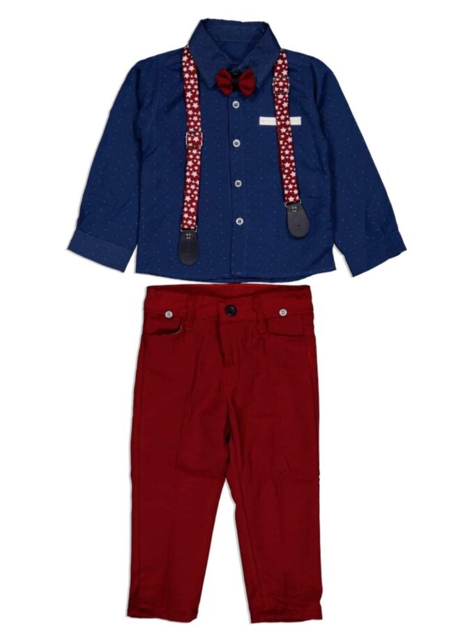 Σύνολο Μπλε Πουκάμισο-Μπορντό Παντελόνι - Νο 1-4 ετών