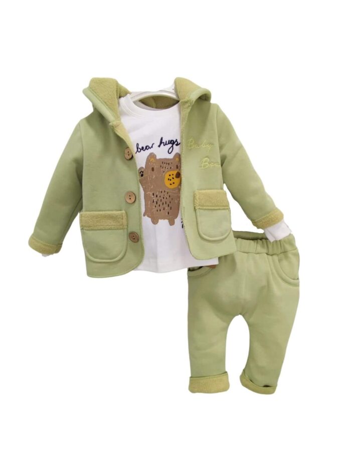 Συνολάκι Φλις με Αρκουδάκι Bebe Λαδί - Νο 6-9 μηνών