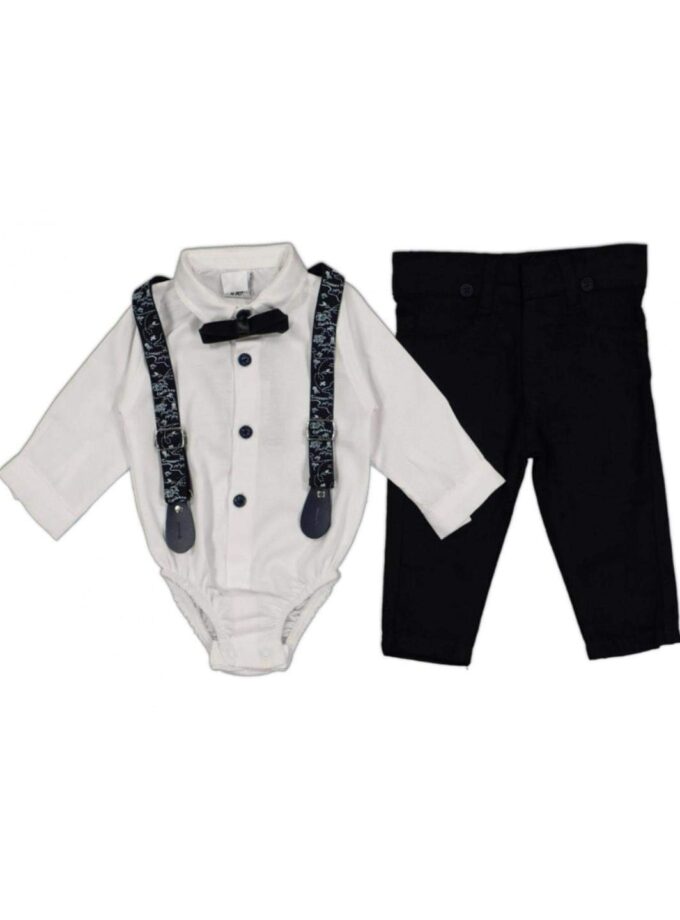 Σύνολο Άσπρο Πουκάμισο – Μπλε Παντελόνι και Τιράντες Bebe - Νο 6-24 μηνών