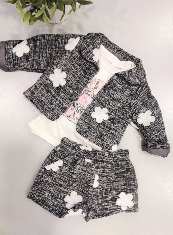 Συνολάκι Τριπλό Γκρι Μελανζέ με Σορτς Bebe