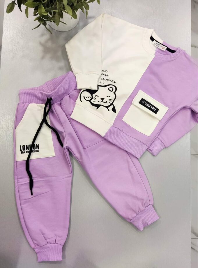 Φόρμα Λιλά-άσπρο Γατάκι Mini - Νο 3-6 ετών