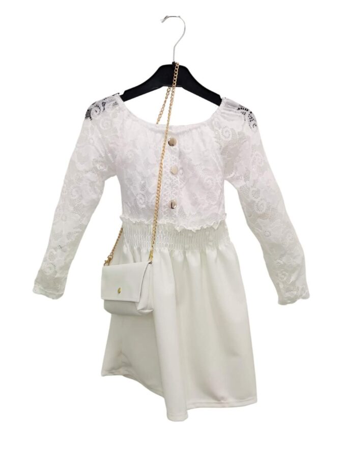 Φόρεμα Άσπρο Δανδέλα και Τσάντα Junior - Νο 6-14 ετών