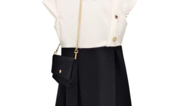 Φόρεμα Ασπρόμαυρο με Τσάντα Junior - Νο 4-14 ετών