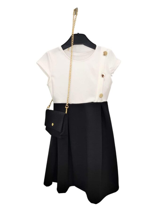 Φόρεμα Ασπρόμαυρο με Τσάντα Junior - Νο 4-14 ετών