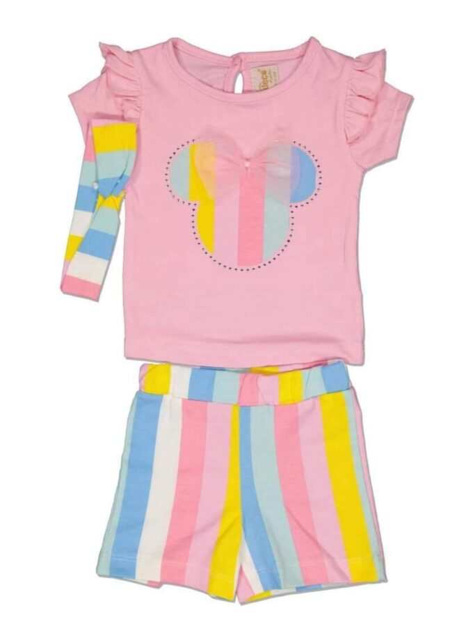 Σύνολο με Ριγέ Σορτς Ροζ Mini - Νο 2-6 ετών