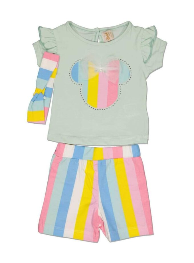 Σύνολο με Ριγέ Σορτς Μέντα Mini - Νο 2-6 ετών
