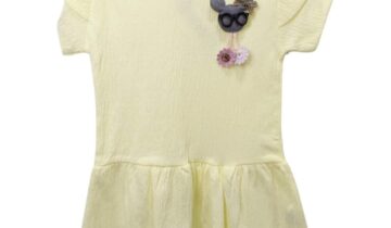Φόρεμα Γκοφρέ Κίτρινο Παστέλ Mini - Νο 3-6 ετών