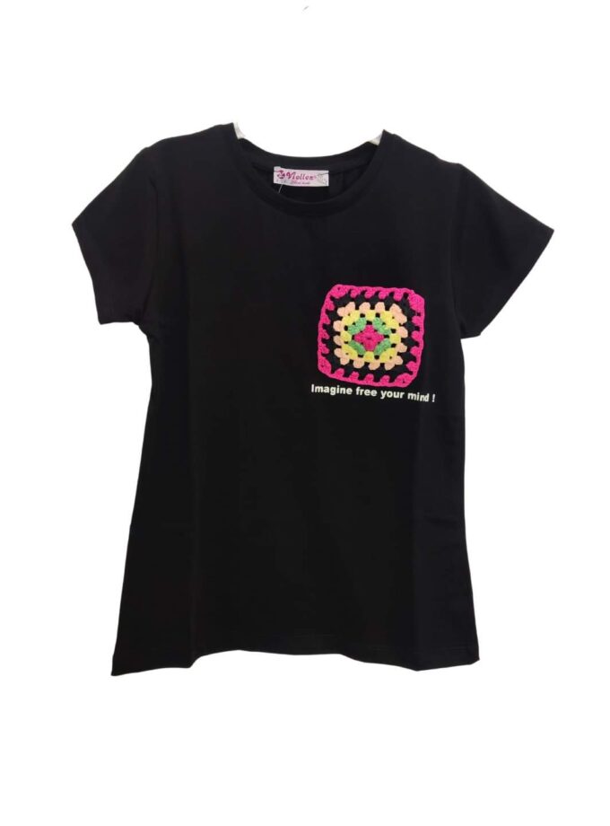 Μπλούζα Μαύρη με Πολύχρωμο Κέντημα Junior - Νο 8-16 ετών