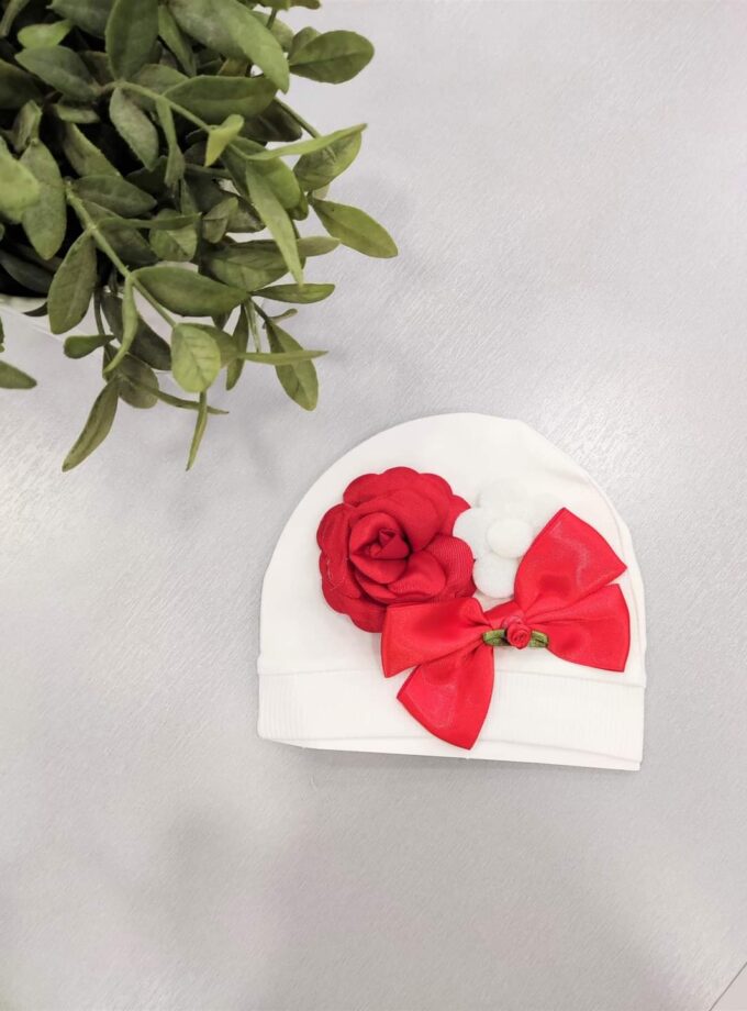 Σκουφάκι με Τριαντάφυλλo Κόκκινο και Κορδέλα Bebe