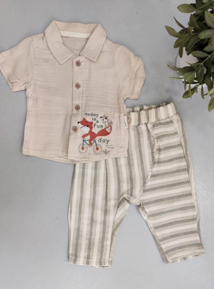 Σύνολο Αλεπού Ριγέ Μπεζ Bebe - Νο 3-18 μηνών