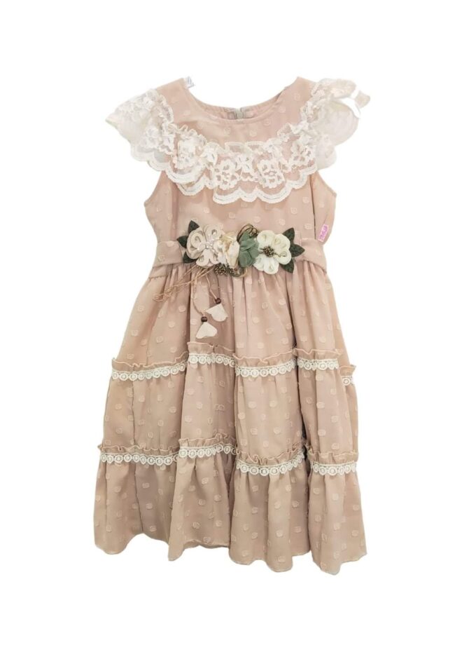 Φόρεμα Μπεζ Βισκόζι με Βολάν Junior - Νο 6-13 ετών