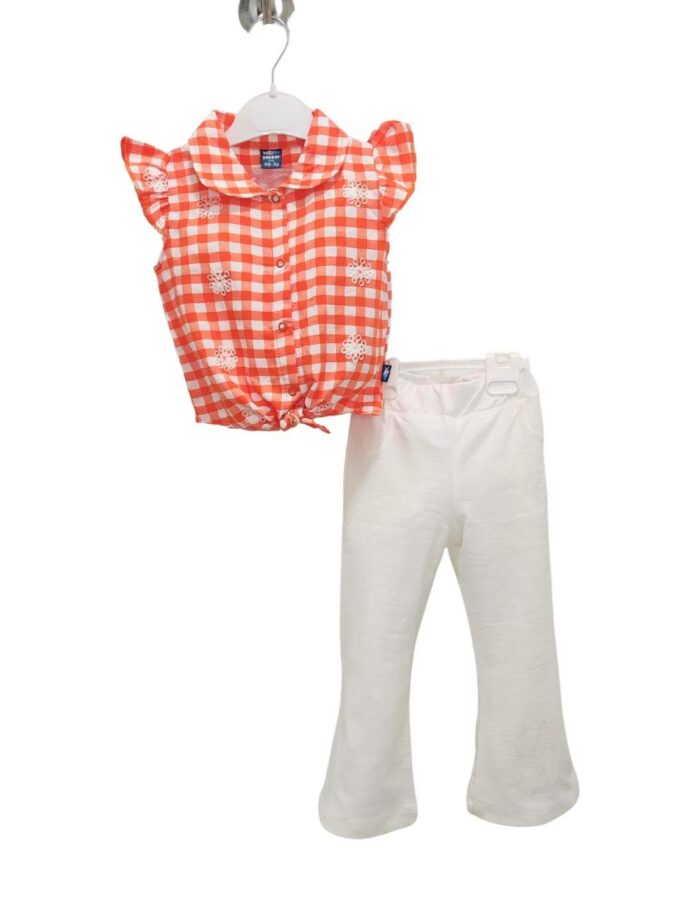 Σύνολο Καρώ με Λευκή Παντελόνα Mini - Νο 3-6 ετών
