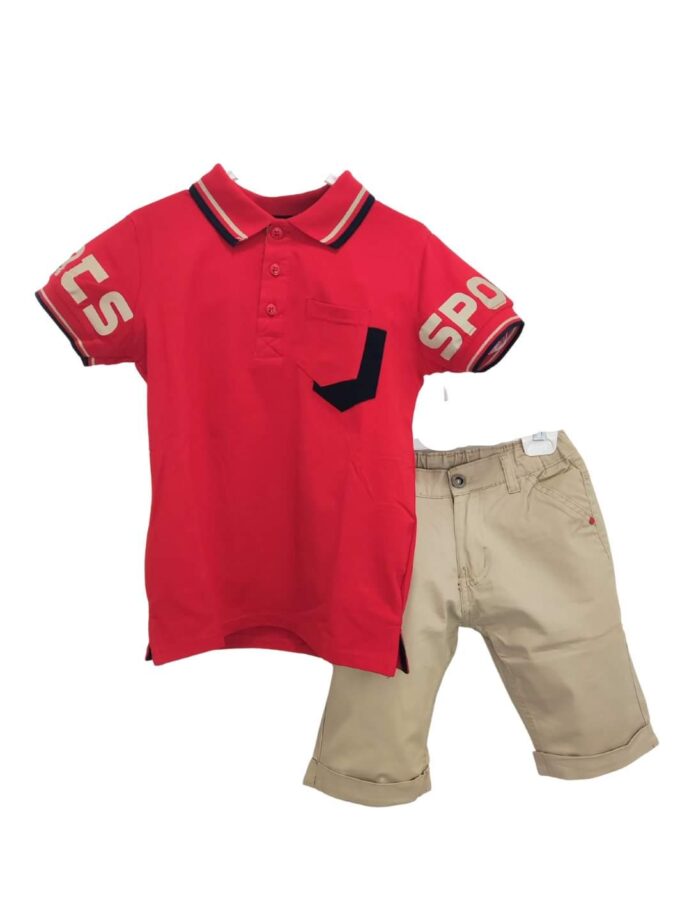 Σύνολο Κόκκινο-Μπεζ Polo Junior - Νο 4-12 ετών