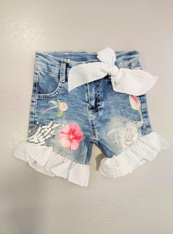 Τζιν Σορτς με Καρό Βολάν Mini - Νο 3-6 ετών