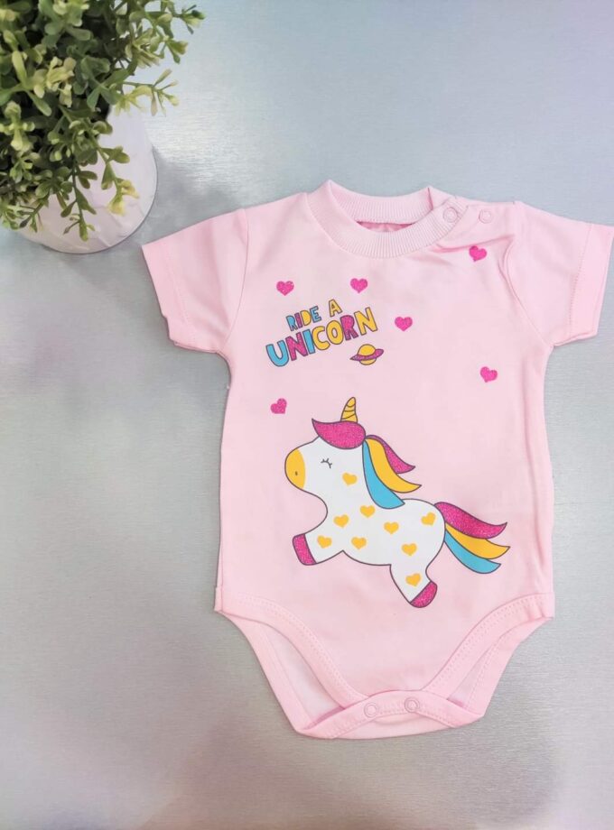 Κορμάκι Κοντομάνικο Unicorn Ροζ Bebe - Νο 0-18 μηνών