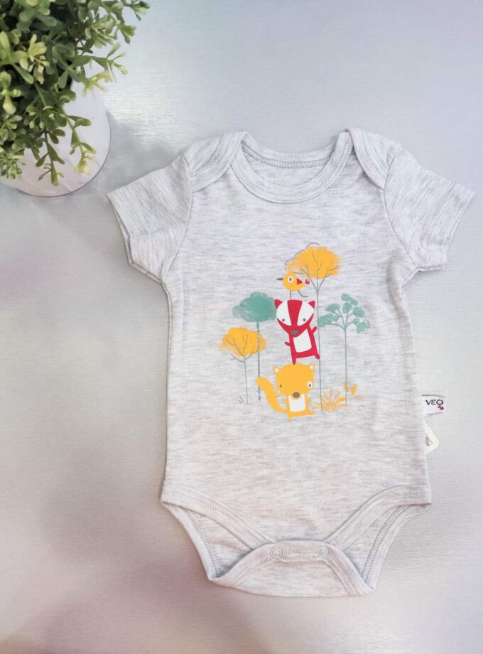 Εσώρουχο Κοντομάνικο Γκρι Ζωάκια Bebe - No 0-18 μηνών