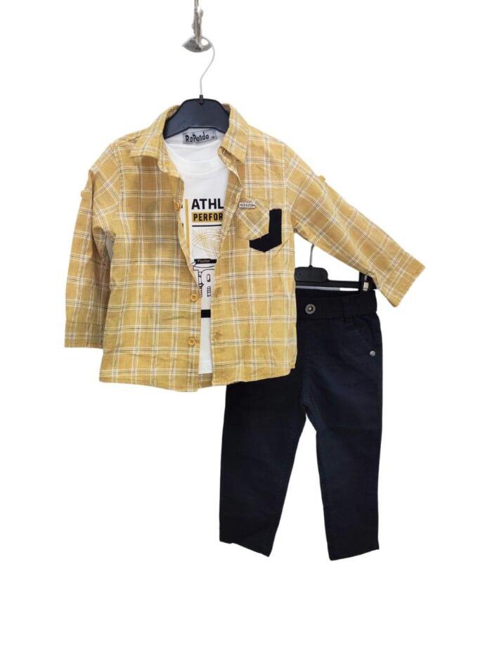 Σύνολο Τριπλό Μουσταρδί Καρό Bebe - Νο 12-36 μηνών