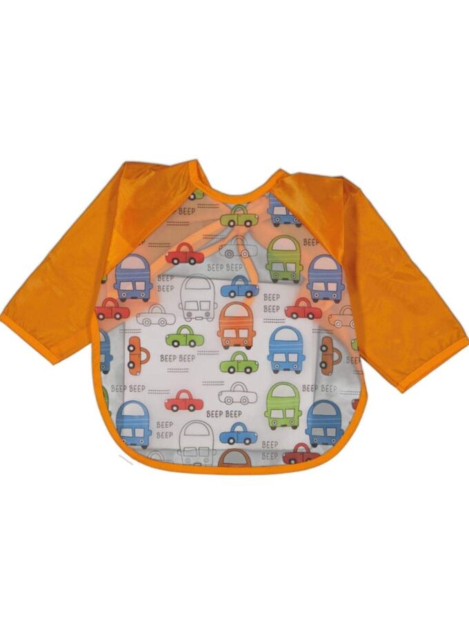 Σαλιάρα Με Μανίκια Αυτοκινητάκια Πορτοκαλί