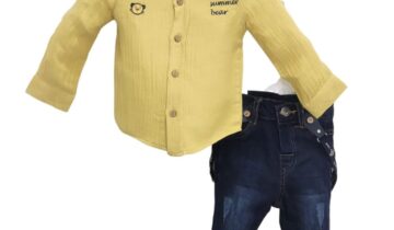 Σύνολο Πουκάμισο Μουσταρδί Bear με Τζιν Bebe - Νο 6-24 μηνών