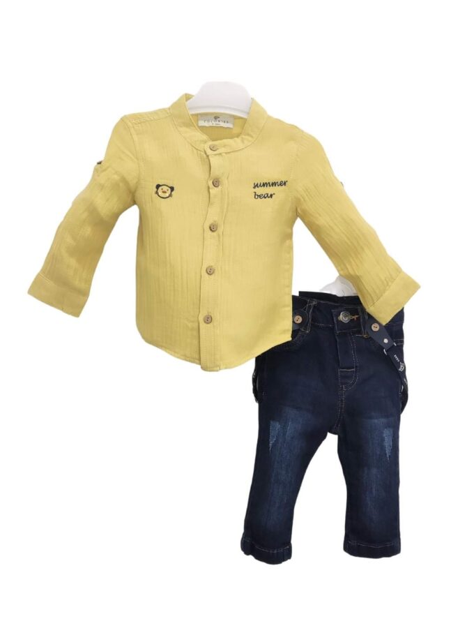 Σύνολο Πουκάμισο Μουσταρδί Bear με Τζιν Bebe - Νο 6-24 μηνών