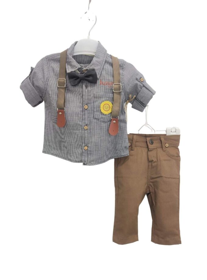 Σύνολο Πουκάμισο Καρό Παντελόνι Καφέ Bebe - Νο 6-24 μηνών