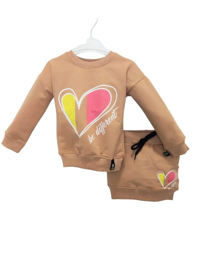 Σύνολο Φούτερ με Φουστάκι Heart Καφέ Mini - Νο 2-6 ετών