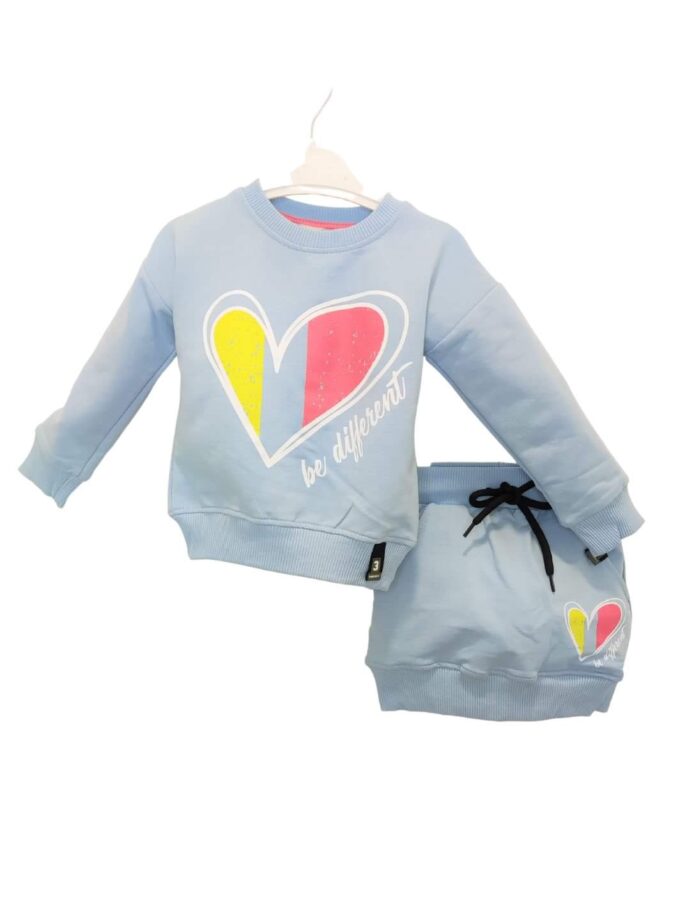 Σύνολο Φούτερ με Φουστάκι Heart Γαλάζιο Mini - Νο 2-6 ετών