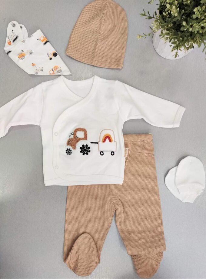Συνολάκι 5 τεμαχίων Τρακτέρ Μπεζ NEWBORN - Νο 0-3 μηνών