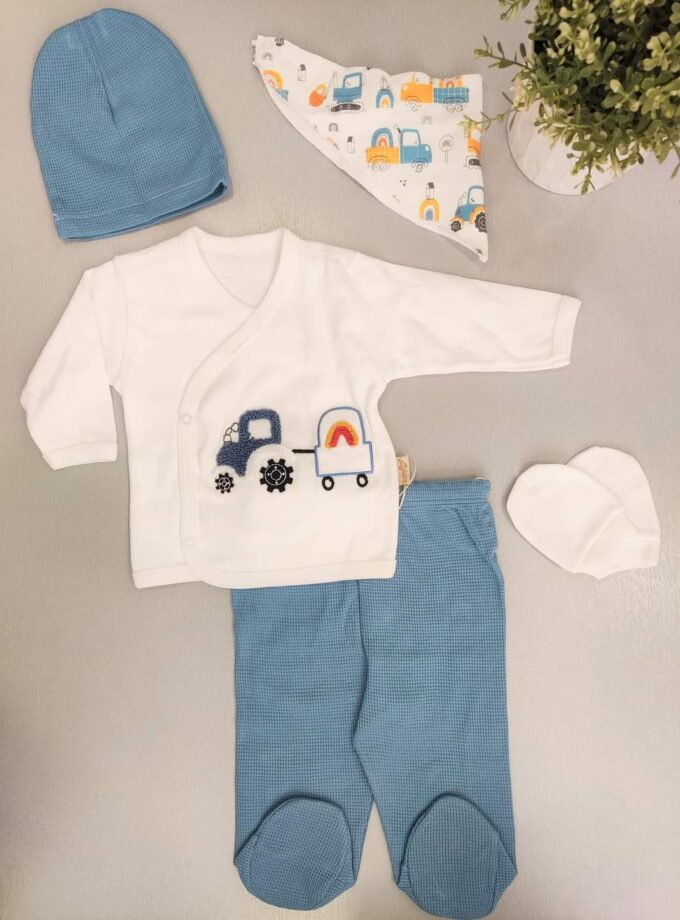 Συνολάκι 5 τεμαχίων Τρακτέρ Γαλάζιο NEWBORN - Νο 0-3 μηνών