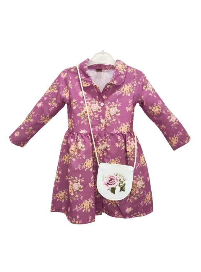 Φόρεμα Φλοράκ Ματζέντα με Τσαντάκι Junior - Νο 6-9 ετών