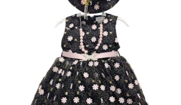 Φόρεμα Μαύρο με Λουλουδάκια Ροζ - Νο 2-5 ετών
