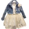 Σύνολο Τζιν Τζάκετ με Δανδέλα και Πλούσιο Φόρεμα Εκρού Mini - Νο 2-6 ετών