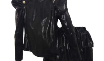 Σετ Λαμέ Μπλούζα Φούστα με Βολάν Μαύρο Junior - Νο 3-14 ετών