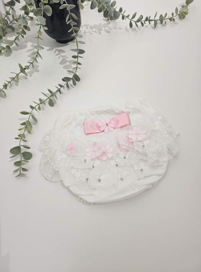 Βρακάκι Φιγούρας Άσπρο με Ροζ Λουλουδάκια