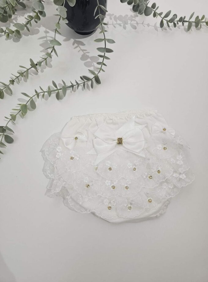 Βρακάκι Φιγούρας Άσπρο με Κορδέλα και Δανδέλα με Στρασάκι