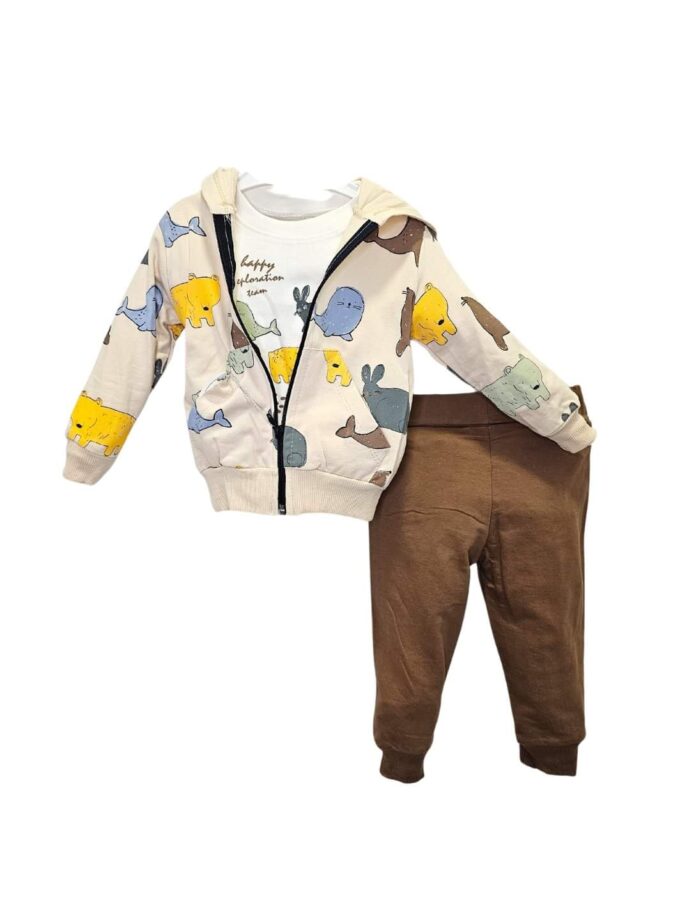 Σύνολο Τριπλό Ζωάκια Εκρού-Καφέ Bebe No 6-24 μηνών