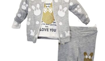 Συνολάκι Τριπλό Γκρι Κουνελάκια Bebe - Νο 6-18 μηνών