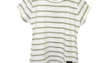 Μπλούζα Ριγέ Κοντομάνικη Άσπρο-Βεραμάν Junior - Νο 9-12 ετών