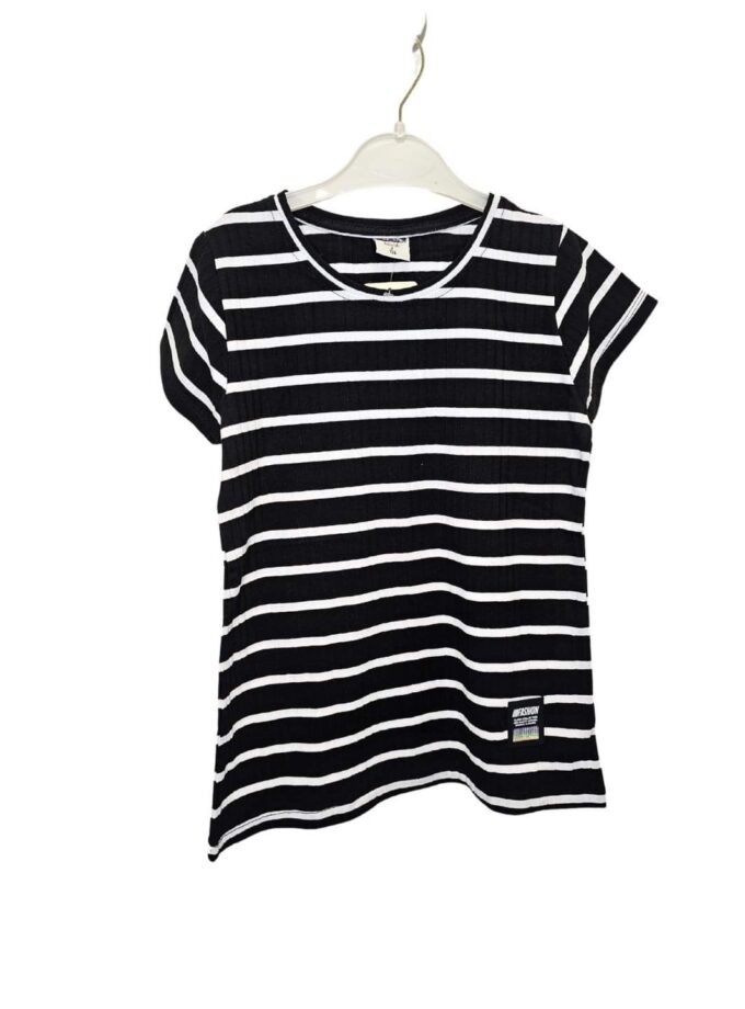 Μπλούζα Ριγέ Κοντομάνικη Ασπρόμαυρη Junior - Νο 9-12 ετών