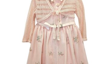 Φόρεμα Σομόν με Ζακετάκι Κεντητό Junior - Νο 4-6 ετών