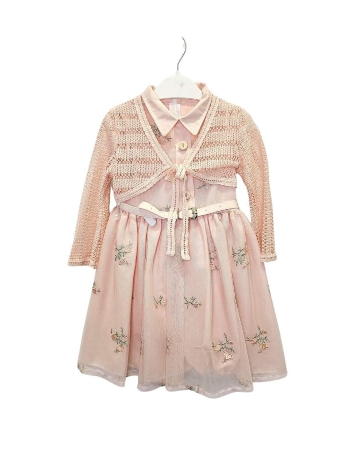 Φόρεμα Σομόν με Ζακετάκι Κεντητό Junior - Νο 4-6 ετών