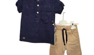 Σύνολο Μπλε Πουκάμισο Μπεζ Παντελόνι Λινό Bebe - Νο 6-24 μηνών